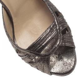 Pre Owned Jimmy Choo Metallic Grey Leather D'Orsay Pumps Size 38.5