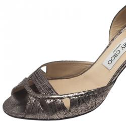 Pre Owned Jimmy Choo Metallic Grey Leather D'Orsay Pumps Size 38.5