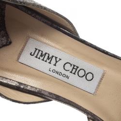 Pre Owned Jimmy Choo Metallic Grey Leather D'Orsay Pumps Size 38.5