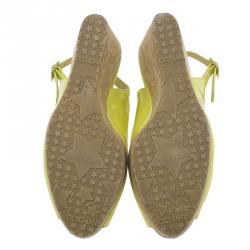 Pre Owned صندل جيمي تشو بروفا جلد أصفر لامع بفتحة كعب نعل فينيل روكي مقاس 38.5