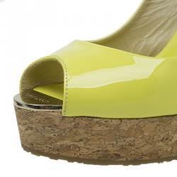 Pre Owned صندل جيمي تشو بروفا جلد أصفر لامع بفتحة كعب نعل فينيل روكي مقاس 38.5