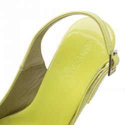 Pre Owned صندل جيمي تشو بروفا جلد أصفر لامع بفتحة كعب نعل فينيل روكي مقاس 38.5