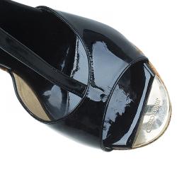 Pre Owned Jimmy Choo Black Patent Leather Pela Cork Wedge Sandals Size 39.5