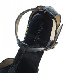 Pre Owned Jimmy Choo Black Patent Leather Pela Cork Wedge Sandals Size 39.5
