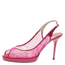 Pre Owned Jimmy Choo Pink Lace Nova Slingback Sandals Size 39 