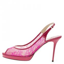 Pre Owned Jimmy Choo Pink Lace Nova Slingback Sandals Size 39 