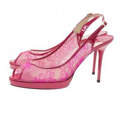 Pre Owned Jimmy Choo Pink Lace Nova Slingback Sandals Size 39 