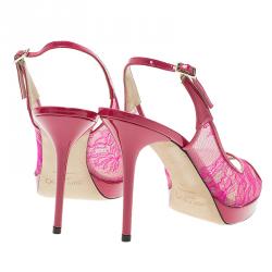 Pre Owned Jimmy Choo Pink Lace Nova Slingback Sandals Size 39 