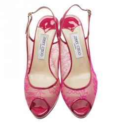 Pre Owned Jimmy Choo Pink Lace Nova Slingback Sandals Size 39 