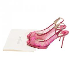 Pre Owned Jimmy Choo Pink Lace Nova Slingback Sandals Size 39 