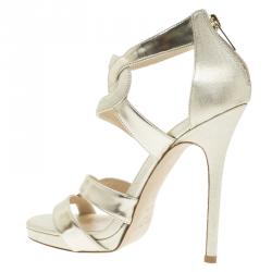 Pre Owned Jimmy Choo Gold Leather Taint Strappy Sandals Size 37 