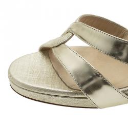 Pre Owned Jimmy Choo Gold Leather Taint Strappy Sandals Size 37 