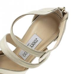 Pre Owned Jimmy Choo Gold Leather Taint Strappy Sandals Size 37 