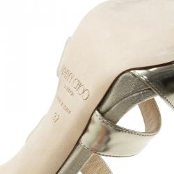 Pre Owned Jimmy Choo Gold Leather Taint Strappy Sandals Size 37 