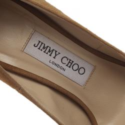 Pre Owned Jimmy Choo Tan Suede Crown Peep Toe Platform Pumps Size 37