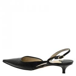 Pre Owned Jimmy Choo Black Leather Varia Slingback Kitten Heel Sandals Size 36