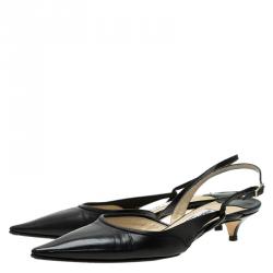 Pre Owned Jimmy Choo Black Leather Varia Slingback Kitten Heel Sandals Size 36
