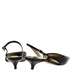 Pre Owned Jimmy Choo Black Leather Varia Slingback Kitten Heel Sandals Size 36