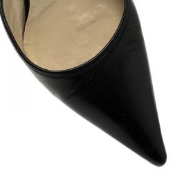 Pre Owned Jimmy Choo Black Leather Varia Slingback Kitten Heel Sandals Size 36