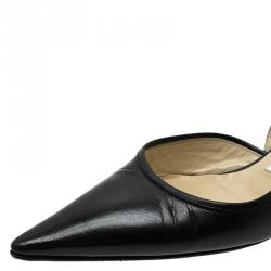 Pre Owned Jimmy Choo Black Leather Varia Slingback Kitten Heel Sandals Size 36