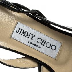 Pre Owned Jimmy Choo Black Leather Varia Slingback Kitten Heel Sandals Size 36