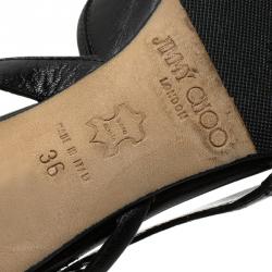 Pre Owned Jimmy Choo Black Leather Varia Slingback Kitten Heel Sandals Size 36