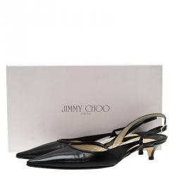 Pre Owned Jimmy Choo Black Leather Varia Slingback Kitten Heel Sandals Size 36