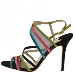 مملوكة مسبقًا Jimmy Choo Multicolor Leather and Mesh Strappy Sandals Size 38