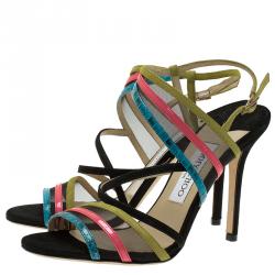 مملوكة مسبقًا Jimmy Choo Multicolor Leather and Mesh Strappy Sandals Size 38