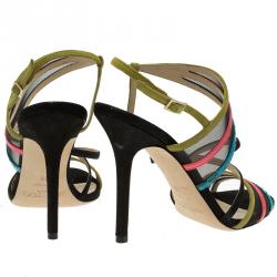 مملوكة مسبقًا Jimmy Choo Multicolor Leather and Mesh Strappy Sandals Size 38