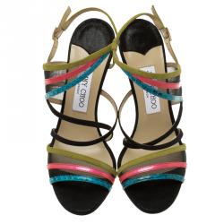 مملوكة مسبقًا Jimmy Choo Multicolor Leather and Mesh Strappy Sandals Size 38