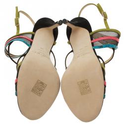 مملوكة مسبقًا Jimmy Choo Multicolor Leather and Mesh Strappy Sandals Size 38