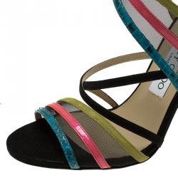 مملوكة مسبقًا Jimmy Choo Multicolor Leather and Mesh Strappy Sandals Size 38