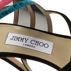 مملوكة مسبقًا Jimmy Choo Multicolor Leather and Mesh Strappy Sandals Size 38
