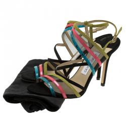 مملوكة مسبقًا Jimmy Choo Multicolor Leather and Mesh Strappy Sandals Size 38