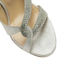 Pre Owned Jimmy Choo Silver Metallic Leather and Glitter Fabric Sandals Size 41