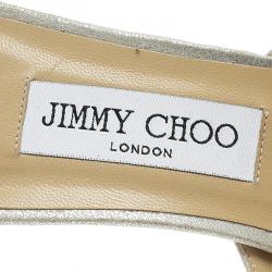 Pre Owned Jimmy Choo Silver Metallic Leather and Glitter Fabric Sandals Size 41