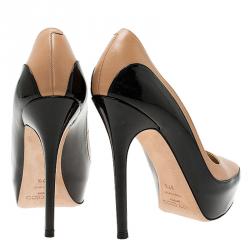 Pre Owned Jimmy Choo Two Tone Leather Sepia Platform Pumps Size 37.5