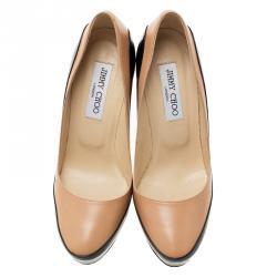 Pre Owned Jimmy Choo Two Tone Leather Sepia Platform Pumps Size 37.5