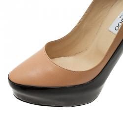 Pre Owned Jimmy Choo Two Tone Leather Sepia Platform Pumps Size 37.5