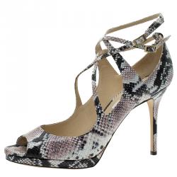 مملوكة مسبقًا Jimmy Choo Multi Color Python Arica Criss Cross Platform Sandals Size 41