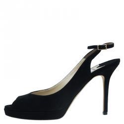 مملوكة مسبقًا Jimmy Choo Black Suede Nova Slingback Sandals Size 38