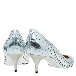 Pre Owned Jimmy Choo Silver Mirror Perforated Leather Mime Pumps Size 40.5