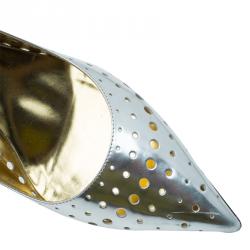 Pre Owned Jimmy Choo Silver Mirror Perforated Leather Mime Pumps Size 40.5