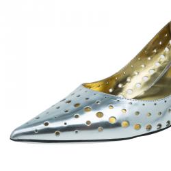 Pre Owned Jimmy Choo Silver Mirror Perforated Leather Mime Pumps Size 40.5