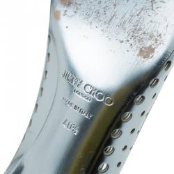 Pre Owned Jimmy Choo Silver Mirror Perforated Leather Mime Pumps Size 40.5