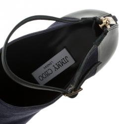 Pre Owned Jimmy Choo Navy Blue Suede and Black Leather Vanish Ankle Boots Size 39.5