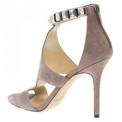 Pre Owned Jimmy Choo Glitter Lilac Suede Hampton Crystal Embellished Sandals Size 38