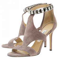 Pre Owned Jimmy Choo Glitter Lilac Suede Hampton Crystal Embellished Sandals Size 38