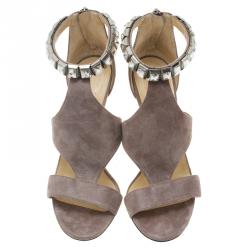 Pre Owned Jimmy Choo Glitter Lilac Suede Hampton Crystal Embellished Sandals Size 38